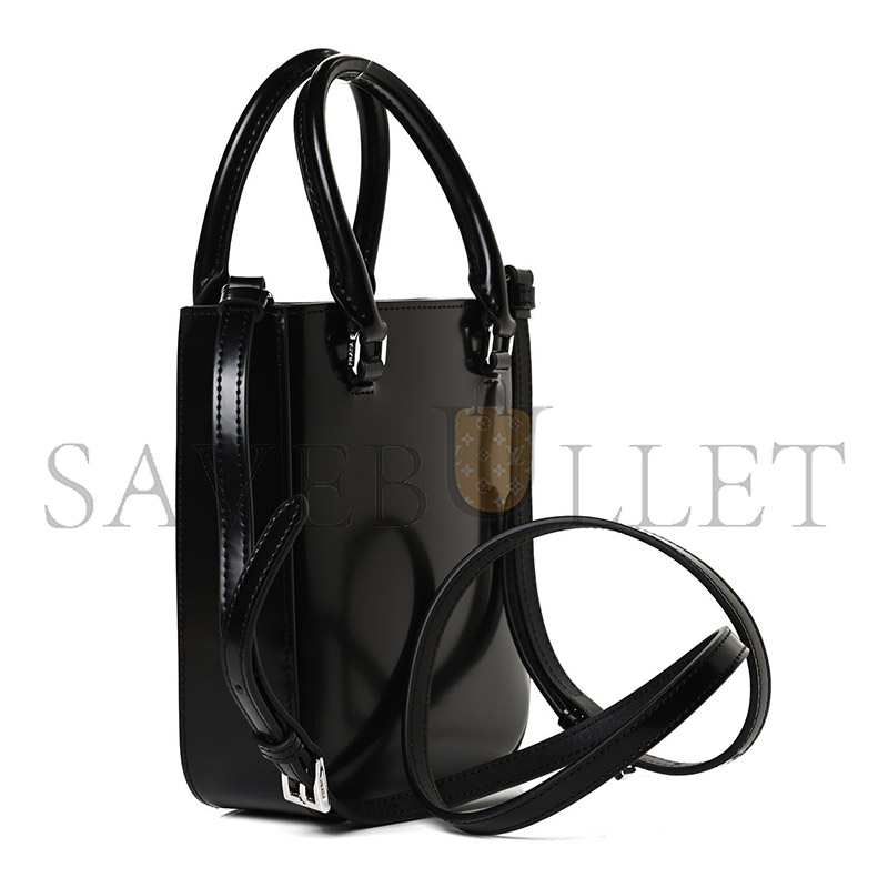 Pra*a spazzolato metal triangle logo small double handle crossbody tote black 1ba331 (17.5*15*5cm)